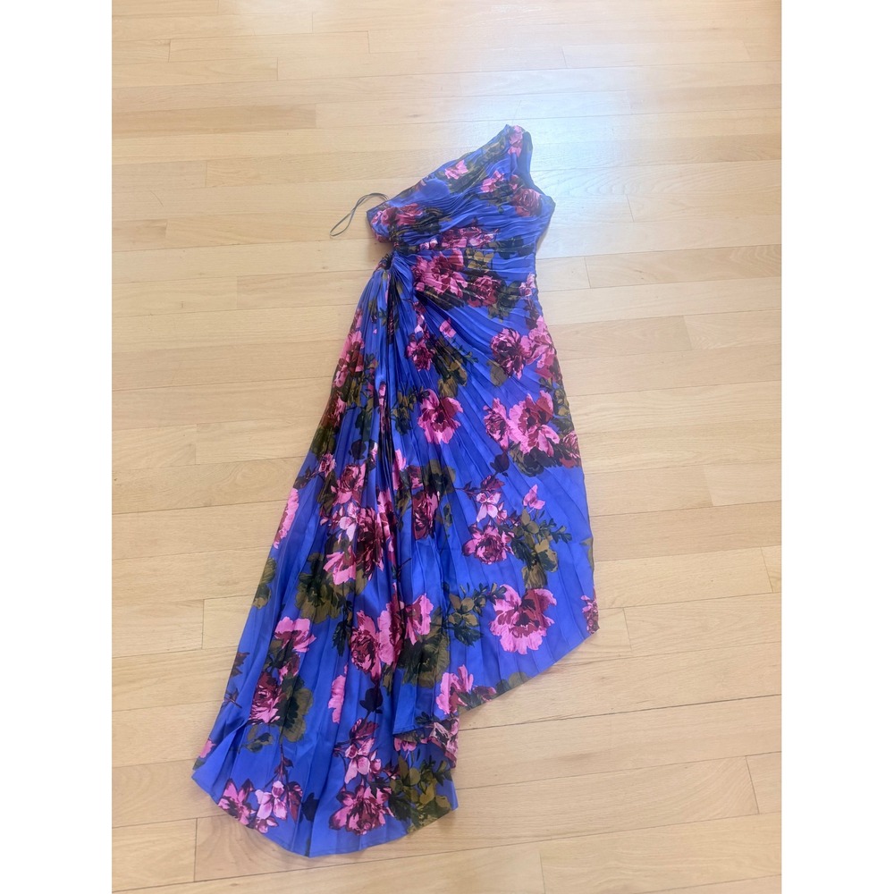 NWT Dress Forum Purple Floral One Shoulder Pleated High Low Maxi Dress Large - Picture 3 of 5